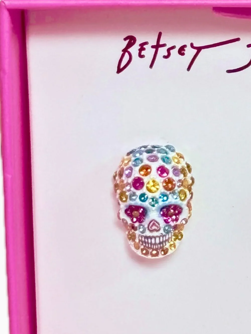 Betsey Johnson Sugar Skull Stud Earring Colorful Pave Crystal Dia De Los Muertos